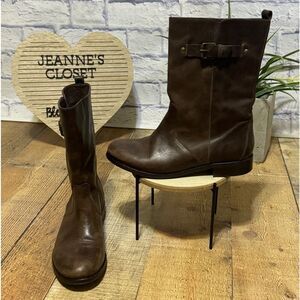 J. Crew Billie Short Womens Size 7 Brown Leather Mid Calf Buckle Boots